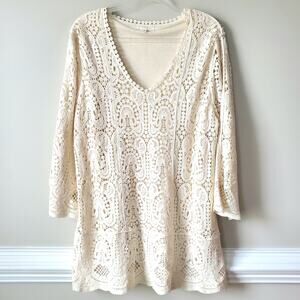 Women Adiva Cream Crochet Tunic Top 1X Boho Hippie Chic Beach Cottage Coast NEW
